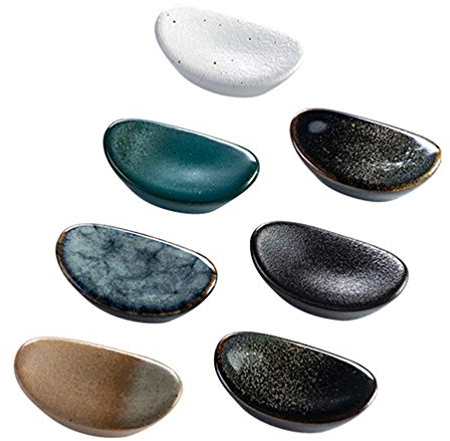 PRETYZOOM Essstäbchen Halter Keramik Japanischer Stil Oval Besteckbank Stäbchenbänke Essstäbchen Messer Löffel Ablage Restaurant Zuhause Abendessen Esszimmer Zufällige Farbe 7 Stücke