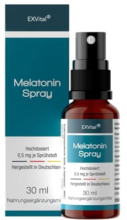 Melatonin Spray, mit Lavendel Extrakt & Vitamin B6-0,5 mg liquid Melatonin pro Sprühstoß, natürliches Schlafhormon, 30 ml Sprühflasche mit SOFORT EFFEKT- Ohne Alkohol, Hochdosiert & Made in Germany