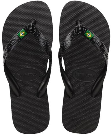 Havaianas - Top Brasil, Bequeme, Robuste und Leichte Badelatschen, mit Rutschfesten Sohlen, Brasilien-Flagge auf den Riemen, Unisex Erwachsene, Schwarz, 43/44 EU