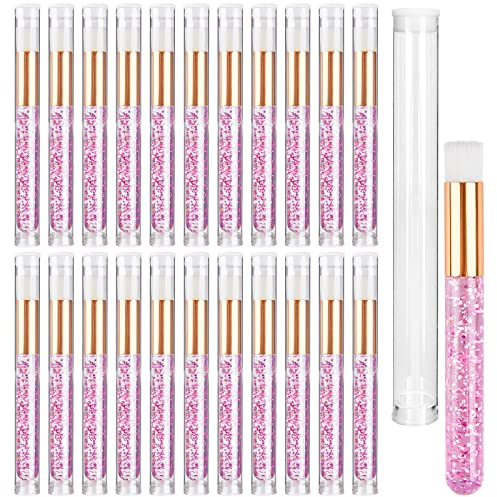 TUZAZO 40 Pieces Pink Lash Shampoo Brushes Set - 20pcs Glitter Crystal Eyelash Extension Cleanser Brush with 20pcs Plastic Travel Tube - Nose Pore Deep Cleaning Brush for Facial Cleansing
