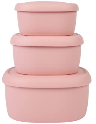 BLUE GINKGO Contenitori in silicone ad incastro - Set di 3 contenitori per alimenti in silicone rigido | Senza BPA, ermetico, lavabile in lavastoviglie e congelatore - Rosa
