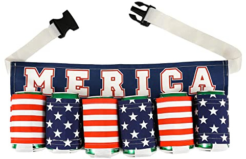 American Patriotic Beverage Beer Belt,Beer Belt White Elephant Gifts,Can Holder Drink Belts Beers Holster Bottle Holders Beer Accessories