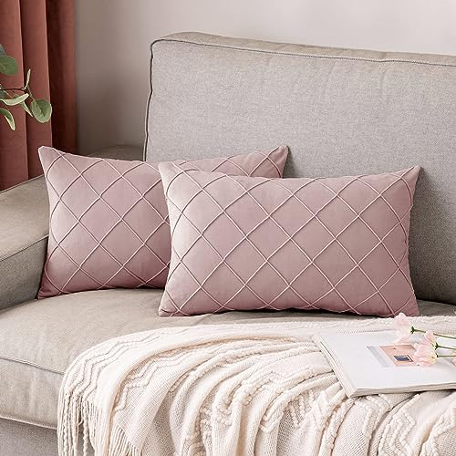 MIULEE 2er Set Samt Kissenbezug Gitter Sofakissen Dekokissen Kissenhülle Kissenbezüge Couchkissen Kissen Samtkissen Weich Einfarbig Zierkissen ohne Füllung für Sofa Wohnzimmer 40x60cm Rosa