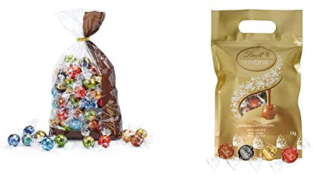 Lindt Schokolade LINDOR Mischung | 1371 g, Klassische | ca. 80 Schokoladen Kugeln (Vollmilch, Weiß, Dunkel 60%, Haselnuss) | Großpackung, 1kg
