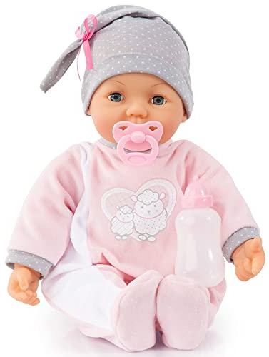 Bayer Design 94682AP Babypuppe Hello Baby, weicher Körper, sprechend, Interaktive Puppe, Funktion, Flasche, Schnuller, Rosa