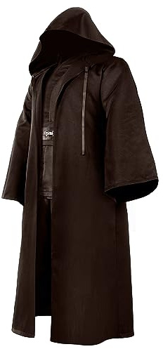 Hicarer Capa con Capucha para Halloween Hombre Niño Túnica de Caballero Mago Elfo Toga para Fiesta Disfraz Traje Cosplay Renacimiento Medieval (Marrón, Adultos, L)