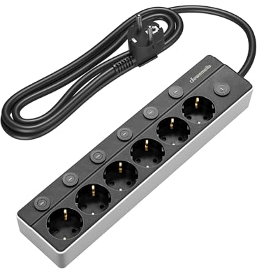 DEWENWILS Steckdosenleiste Einzeln Schaltbar, 6Fach Steckdosenleiste mit Schalter, Mehrfachsteckdose mit Überlastschutz, Kindersicherung, 45° Gedreht, 2M, Schwarz-Weiß