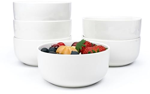 Jassceram 800 ml Müslischalen 6er-Set, große Keramikschalen für Suppe, Salat, Dessert und Haferbrei, Geeignet für Küche oder Esszimmer – Spülmaschinen und Mikrowellenfest, 15 cm, Weiß