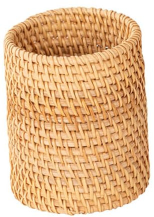 QLoztyse Rattan-Stifthalter für den Schreibtisch – handgefertigter gewebter Rattan-Bleistifthalter, Schreibtisch-Organizer für Schreibwaren, Zuhause, Bürotischaufbewahrung (Zylinder)