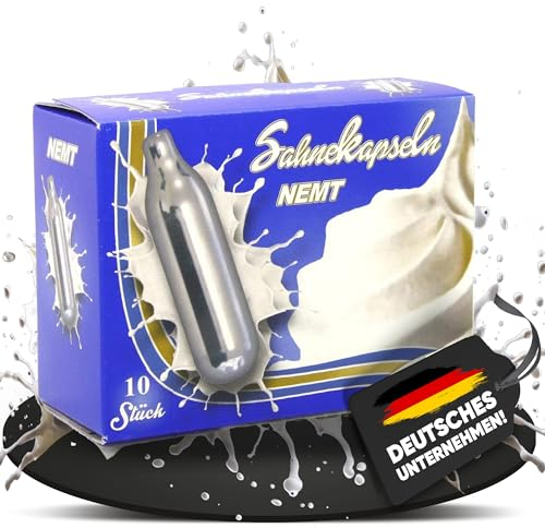 NEMT 10s 10 Stück N2O Sahnekapseln, passend für alle handelsüblichen Sahnebereiter, Sahnespender Cream Whipper Chargers