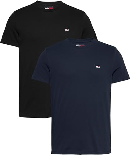 Tommy Jeans Camisetas de Manga Corta Pack de 2 Hombre Xslim Jersey de algodón, Multicolor (Black/Dark Night Navy), XS