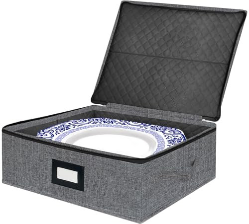 VERONLY Fish Platter Storage Box with Lid- Hard Shell Fish Dish Case, China Storage Containers with Zipper & Label &2 Sturdy Handles (Dark Gray)