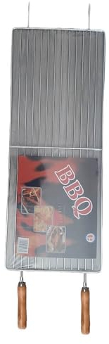 Grille plate en acier inoxydable pour barbecue chypriote au charbon de bois Foukou avec poignées en bois Convient pour griller hamburgers, saucisses, sheftalies, haloumi, champignons, pain pita et