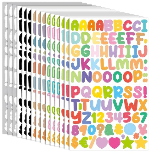 15 Sheets Letter Stickers, Self Adhesive Waterproof Sticky Colorful Personalized, Alphabet Number Colorful Letter and Numbers for Scrapbooking Water Bottles Cup