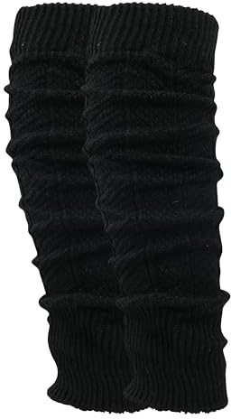 lavendel Calentadores de Piernas Mujer Lana 2 Pares - Calentadores Punto Invierno Cálidos Versátiles - Puños Lana Combinables con Medias Faldas Vestidos - 2xNegro