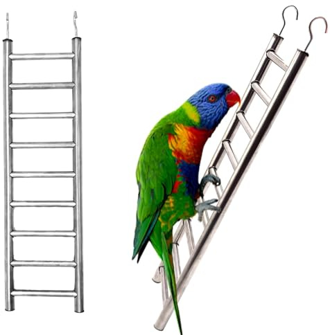 2Pack Stainless Steel Bird Ladders 9-Step Parrot Ladder Hanging Bird Cage Climbing Toys with Hooks Birds Exercise Toy for Parakeets, Parrots, Cockatoo，Rust-Resistant and Easy to Clean