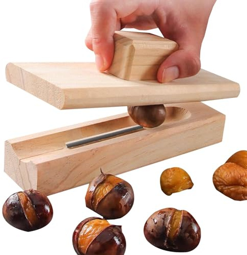 Ruwshuuk Clip de castaña,Cortador de castañas - Herramienta para galletas de castaño de madera | Herramienta manual para pelar castañas, clip abierto multifuncional para castañas, pelador de castañas