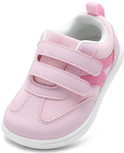 STQ KIDS Scarpe Barefoot Bambini Suola Zero Drop Punta Larga Ginnastica Bambina Bambino Antiscivolo per Primi Passi Asilo/Scuola/Gioco Rosa 21 EU/T5