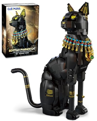 CUBIMANA Kit di gatti faraone egiziano – mattoncini da costruzione con gatto nero giocattolo per adulti, modello di gatto egiziano come decorazione per la casa, ufficio, regalo per adolescenti dai 10