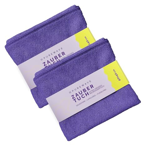 purewave Zaubertuch – Hochwertiges Mikrofasertuch für streifenfreie Reinigung, ideal für Fenster, Spiegel & Oberflächen, waschbar und wiederverwendbar, umweltfreundlich (Violett x2)