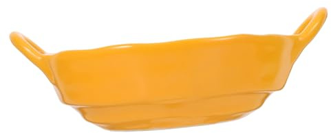 Hemobllo Ciotola in Ceramica Multifunzionale Gialla Opaca con Doppie Orecchie Resistente al Calore e Adatta Zuppe Insalate e Frutta Grande Capacità per Uso Domestico e Forno Microonde