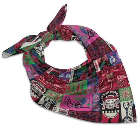 Foulard en soie pour femmes et filles, style péruvien, ethnique, folklorique, géométrique, coloré, en satin, carré en soie