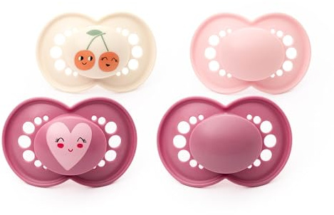 MAM Original Dummies, 18-36M, 4 Pack, Orthodontic Design, Pink/Cream | SkinSoft Silicone Teat, Sustainable Materials, Baby Accessories (Designs Vary)