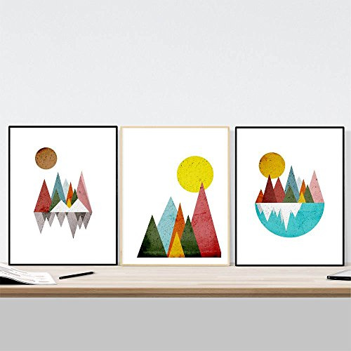 Nacnic set di 4 stampe artistiche in nordico e scandivano Montagne geometriche. Stampato su carta da 250 gr. Decorazione interna. A3 senza cornice.
