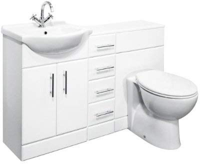 VeeBath Linx 1350 Vanity Unit Furniture Set, Wash Basin, WC,Toilet Pan, Soft Close Toilet Seat, Concealed Cistern, Bathroom 4 Drawer Storage Cabinet-White (Flat Pack)