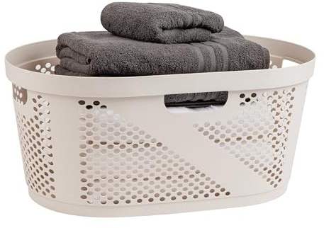 Mind Reader Wicker Design, Plastic, 23 L x 14.5 W x 10.5 H, Ivory 40 Liter Clothes Basket