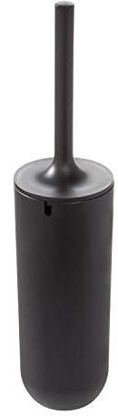 iDesign Escobilla de baño con soporte, juego de WC estrecho de plástico, escobillero independiente y cepillo de baño con cerdas de silicona, negro