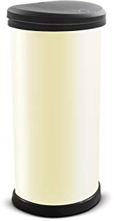 CURVER Metal Effect One Touch Deco Bin, Recycled Plastic, Hardwearing & Easy to Clean, 40 Litres, Ivory