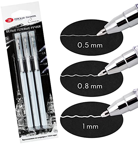 Sonnet 3er-Set weißer Gelstifte | Verschiedene Spitzengrößen - Fein (0,5mm), Mittel (0,8mm) & Fett (1,0mm) | Made by Nevskaya Palitra