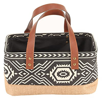 Canvas Tote Bag, Small Rectangular Picnic Basket for Storage Shopping Laundry, Black and White Pattern