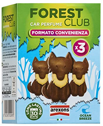 AREXONS Forest Club & Friends Lupo Tripack, Profumatore Auto, Durata Fino a 30 Giorni, Confezione da Tre Animaletti, Fragranza Ocean Breeze, Made in Italy