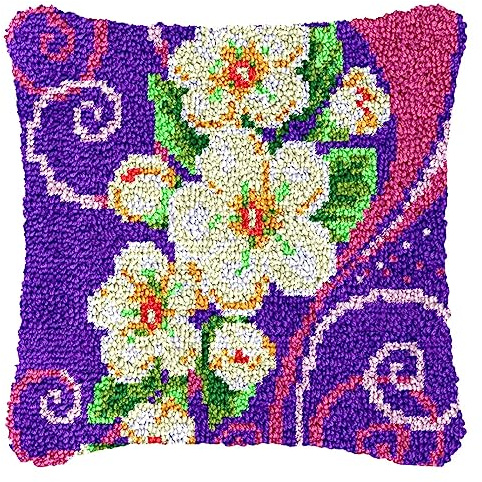 DIY - Juego de ganchos para anudar, cojines para anudar, juego de cojines, juego de cojines de ganchos, alfombra de nudos, funda de cojín de sofá, regalos hechos a mano, 43 x 43 cm, flor