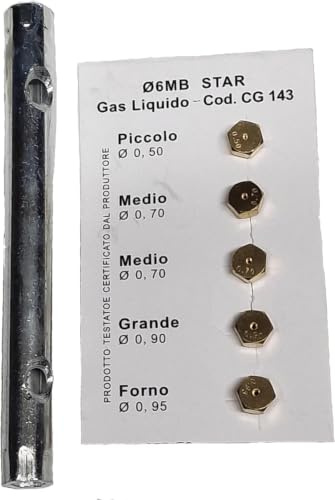 PuntoCasaStore Set med 5 universella munstycken 6 MB LPG för flaskor, gasspisar + rörnyckel 6 x 7 olika storlekar liten 0,50-2x medium 0,70-stor 0,90-ugn 0,95