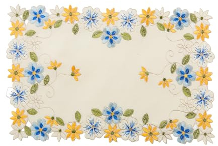 Confezione da 2 centrini rettangolari in pizzo, colore giallo blu con intaglio floreale ricamato, tovagliette per vasi, decorazioni per matrimoni, compleanni, cene, feste (rettangolari)