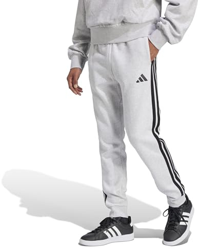 adidas Homme Essential Three Stripes Fleece Pant, Light Grey Heather/Black, S