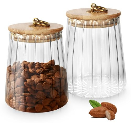 AstraLoom Glass Storage Jars with Sealing Lid & Carry Ring, 650ml×2 Airtight Kitchen Canisters for Coffee Beans, Tea, Sugar, Candy, Snacks, Condiments, Food Storage and Home Decor