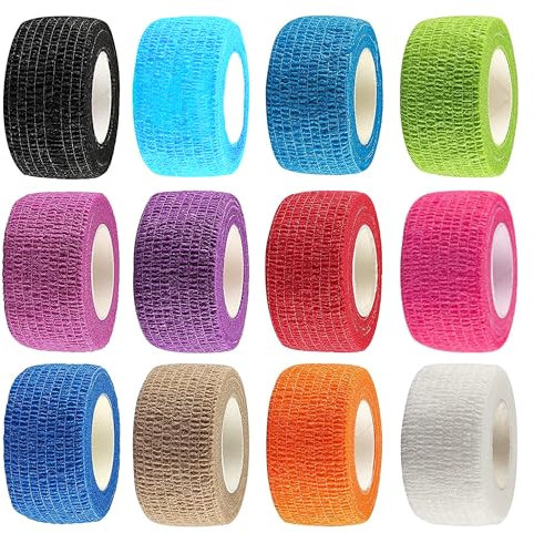 Selbstklebender Verband, 12 Rollen Selbsthaftende Bandage, Verband Selbstklebend Fingerpflaster Selbsthaftend Elastische Haftbandage Fixierbinde Selbstklebend für Erste Hilfe Finger(2,5cmx4,5m)