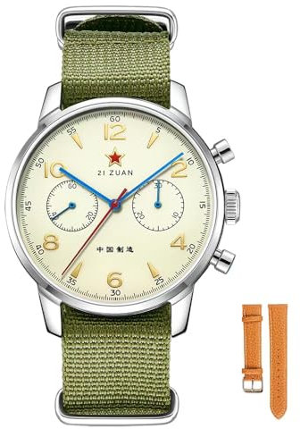 TOPHILL Seagull 1963 Herrenuhr Classic 40 mm Fliegeruhr Chronograph, mechanisches Uhrwerk ST1901, Saphirglas, Edelstahlgehäuse Wird mit braunem Riemen geliefert