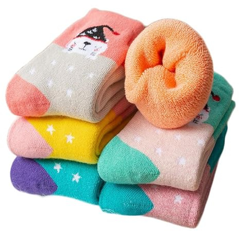 Yolhloy Calcetines Térmicos de Algodón para Niñas y Niños Invierno Calcetines de lana merino Gruesos y Cálidos, 5 pares