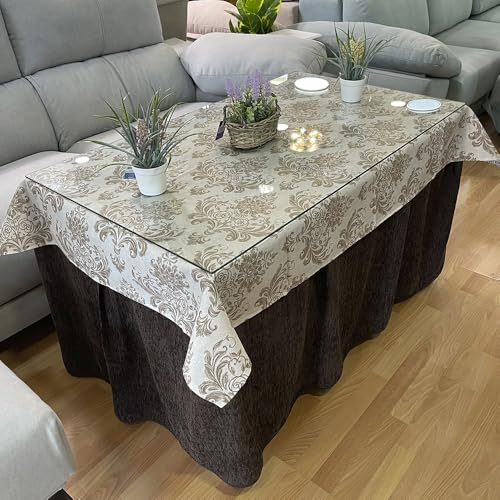 Ropa Chenilla de Mesa Camilla Rectangular (Chocolate) con 8 Pliegues - Incluye tapete especial impermeable de diseño - Varias medidas - Falda Mesa Camilla, Ropa Chenilla (120 x 70 cm (72 cm de Alto))