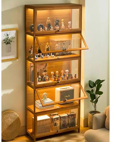 Vaianna Vitrine de Collection, Vitrine de Collection Acrylique,Résistant à La Poussière, Cadre en Bambou Naturel, Idéal pour la Maison et Le Bureau (Wood Color, 5-floors-80cm)