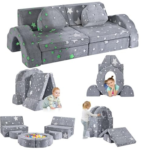 Kindersofa, aus Schaumstoff-Bausteinen, weicher Flanellstoff, Spielsofa für Kinder, 3 Farben, 5 Designs zur Auswahl, bestehend aus 10 Teilen für den Schlafbereich und das Spielzimmer (Sternenlicht)