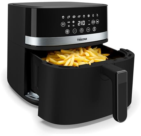 Tristar Freidora de Aire Digital, 8L Capacidad, 2000W, Pantalla LED Táctil, 7 Programas + Manual, Función Precalentar y Mantener Caliente, Aviso de Agitación, Recubrimiento Antiadherente, FR-9418
