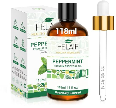 HELAIF Aceite Esencial de Menta 118 ml (4OZ) Peppermint Essential Oil Puede Aliviar Dolores de Cabeza Refrescar Aceite de Masaje de Relajación Muscular Aromaterapia