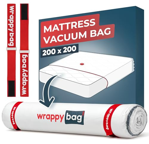 Wrappybag – Sacco Sottovuoto Materasso King size/Super king size 200x200 cm – Custodia Materasso Singolo, Matrimoniale Impermeabile Riutilizzabile con Clip, Cinghie – Ideale per Trasloco, Salvaspazio