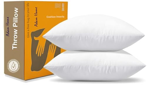 Adam Home 2 Pack Cushion Inserts 45cm x 45cm (18 x 18 inches) Hypoallergenic Fluffy White Cushions Inner Bounce Back Hollowfibre Cushion Pads for Sofa